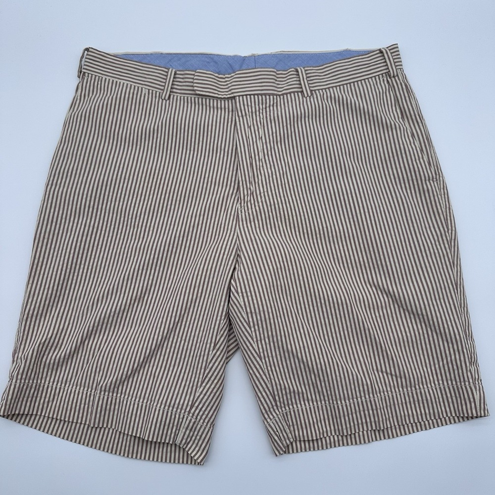 Polo Ralph Lauren Shorts Men 34 Seersucker Stretch Classic Fit 9" Tan Stripes